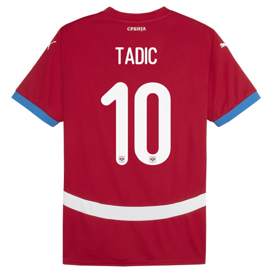 Barn Fotball Serbia Dusan Tadic #10 Rød Hjemmetrøye Drakt Trøye 24-26 Skjorter