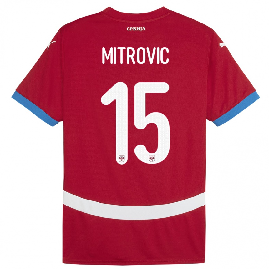 Barn Fotball Serbia Stefan Mitrovic #15 Rød Hjemmetrøye Drakt Trøye 24-26 Skjorter