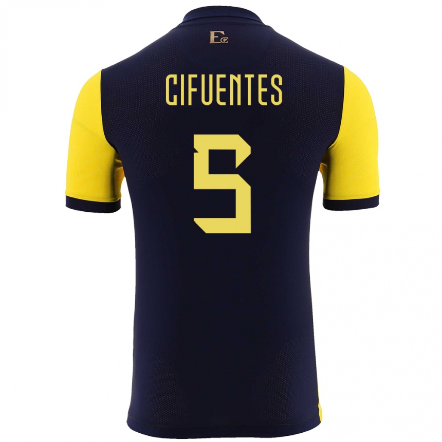 Barn Fotball Ecuador Jose Cifuentes #5 Gul Hjemmetrøye Drakt Trøye 24-26 Skjorter