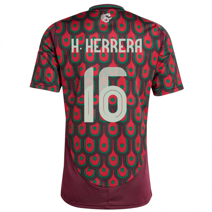 Barn Fotball Mexico Hector Herrera #16 Rødbrun Hjemmetrøye Drakt Trøye 24-26 Skjorter