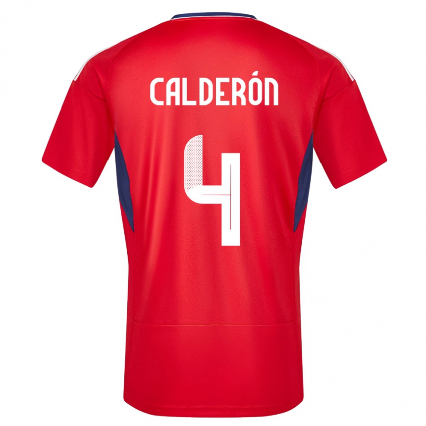 Barn Fotball Costa Rica Brandon Calderon #4 Rød Hjemmetrøye Drakt Trøye 24-26 Skjorter