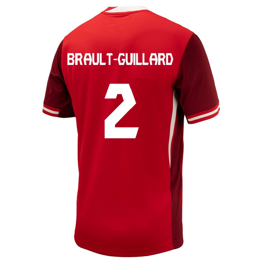 Barn Fotball Canada Zachary Brault-Guillard #2 Rød Hjemmetrøye Drakt Trøye 24-26 Skjorter