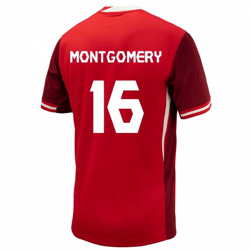 Barn Fotball Canada Callum Montgomery #16 Rød Hjemmetrøye Drakt Trøye 24-26 Skjorter