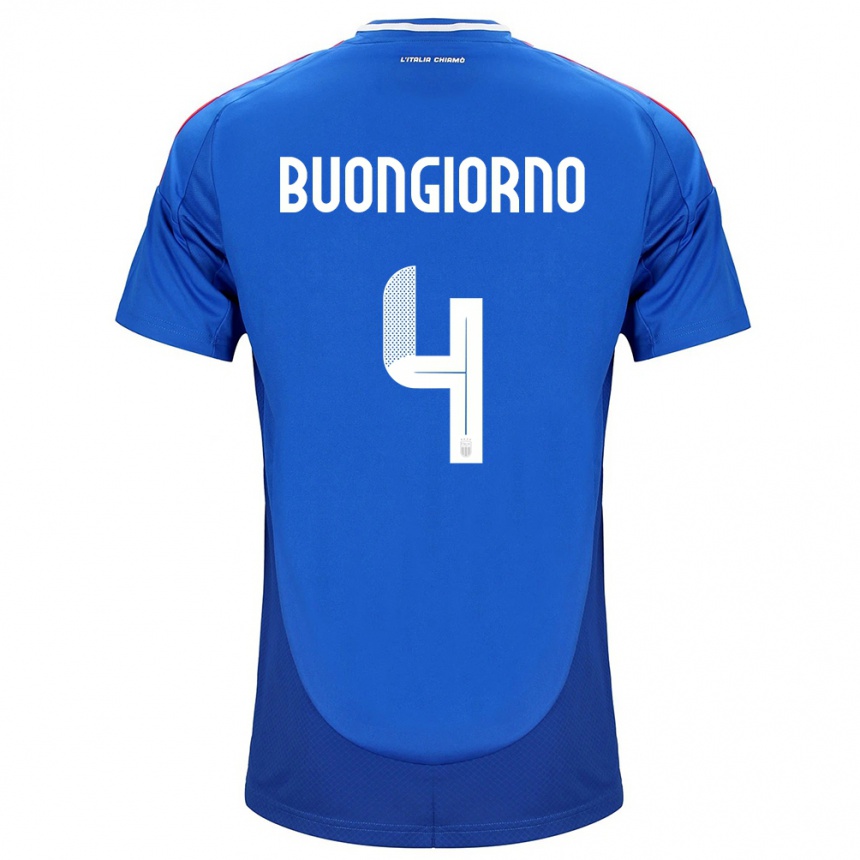 Barn Fotball Italia Alessandro Buongiorno #4 Blå Hjemmetrøye Drakt Trøye 24-26 Skjorter