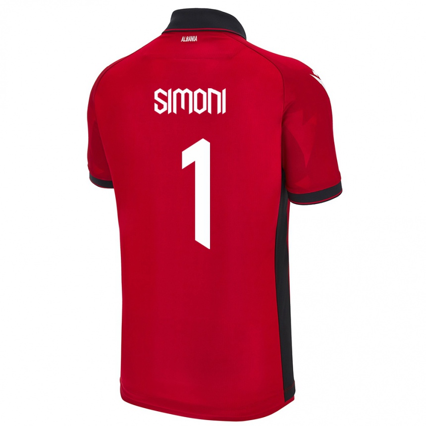 Barn Fotball Albania Simon Simoni #1 Rød Hjemmetrøye Drakt Trøye 24-26 Skjorter