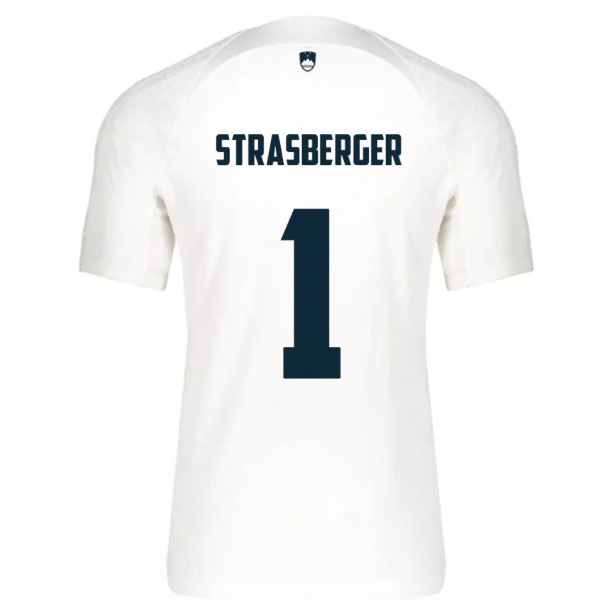 Barn Fotball Slovenia Tim Strasberger #1 Hvit Hjemmetrøye Drakt Trøye 24-26 Skjorter