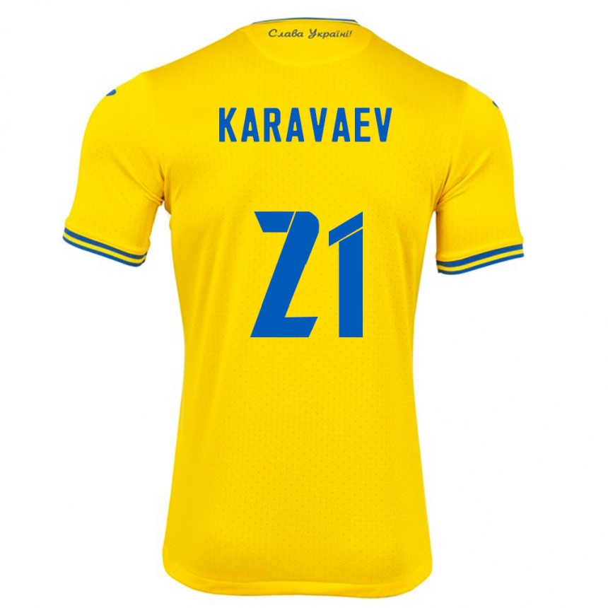 Barn Fotball Ukraina Oleksandr Karavaev #21 Gul Hjemmetrøye Drakt Trøye 24-26 Skjorter