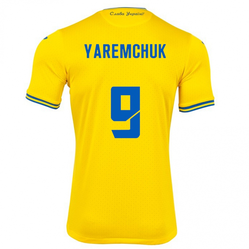 Barn Fotball Ukraina Roman Yaremchuk #9 Gul Hjemmetrøye Drakt Trøye 24-26 Skjorter