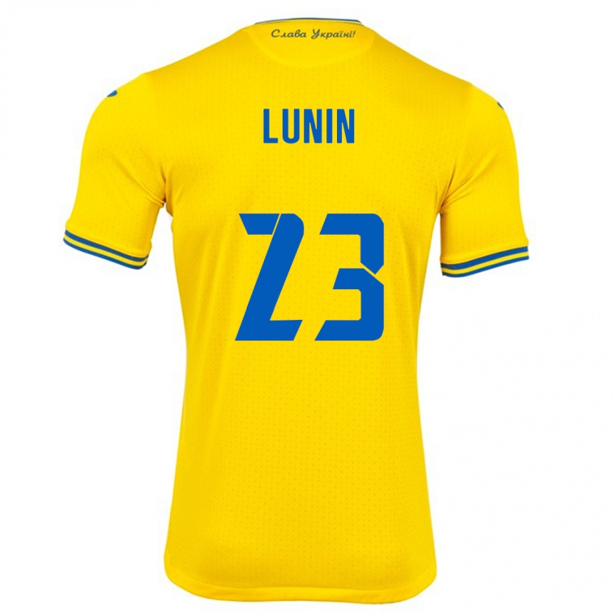 Barn Fotball Ukraina Andriy Lunin #23 Gul Hjemmetrøye Drakt Trøye 24-26 Skjorter