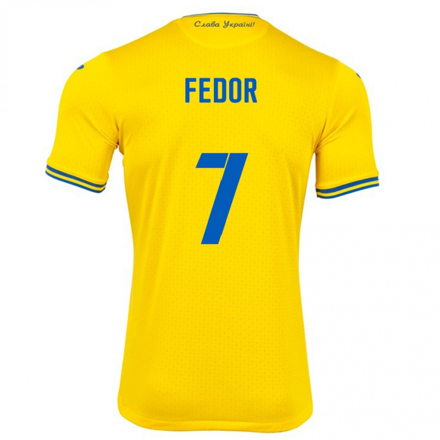 Barn Fotball Ukraina Oleg Fedor #7 Gul Hjemmetrøye Drakt Trøye 24-26 Skjorter