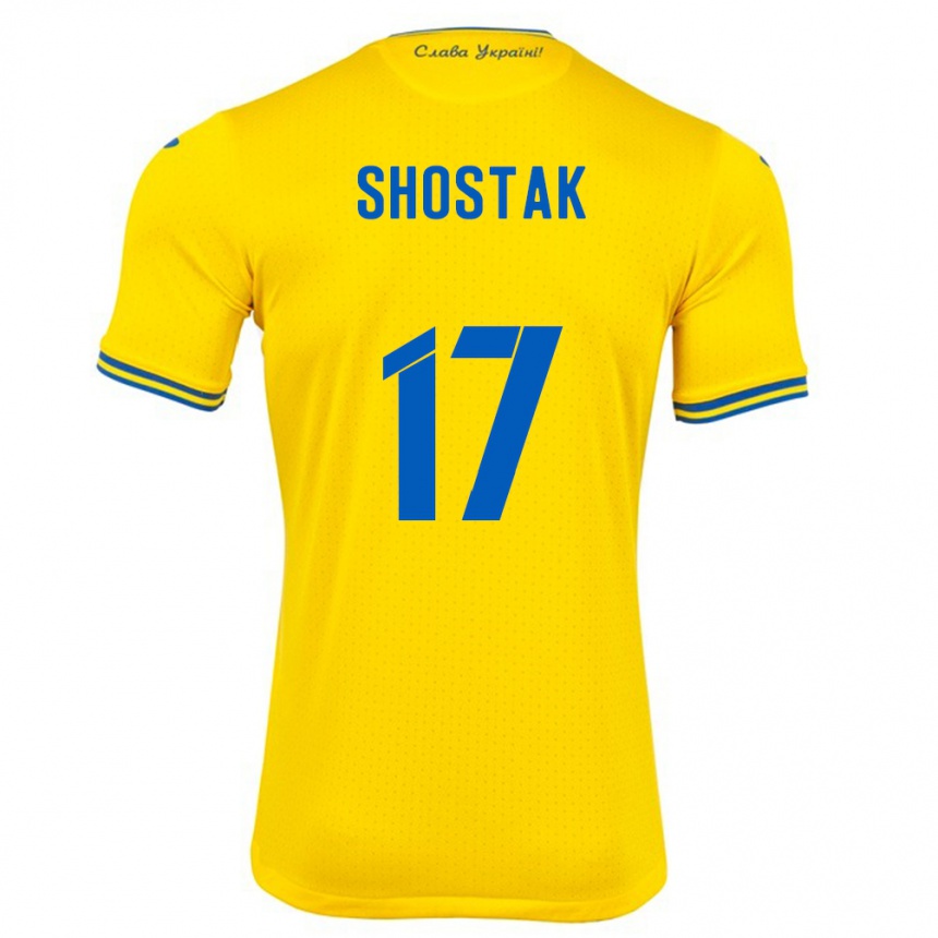 Barn Fotball Ukraina Denys Shostak #17 Gul Hjemmetrøye Drakt Trøye 24-26 Skjorter