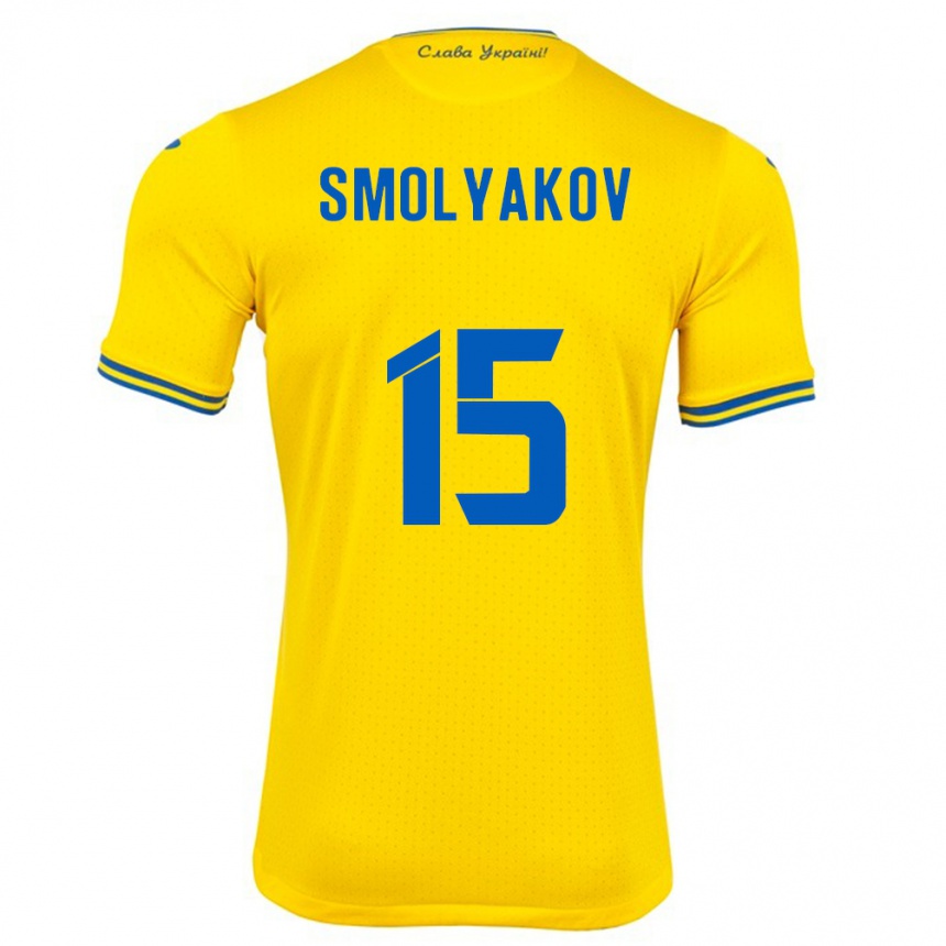 Barn Fotball Ukraina Artem Smolyakov #15 Gul Hjemmetrøye Drakt Trøye 24-26 Skjorter