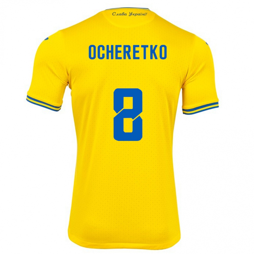 Barn Fotball Ukraina Oleg Ocheretko #8 Gul Hjemmetrøye Drakt Trøye 24-26 Skjorter