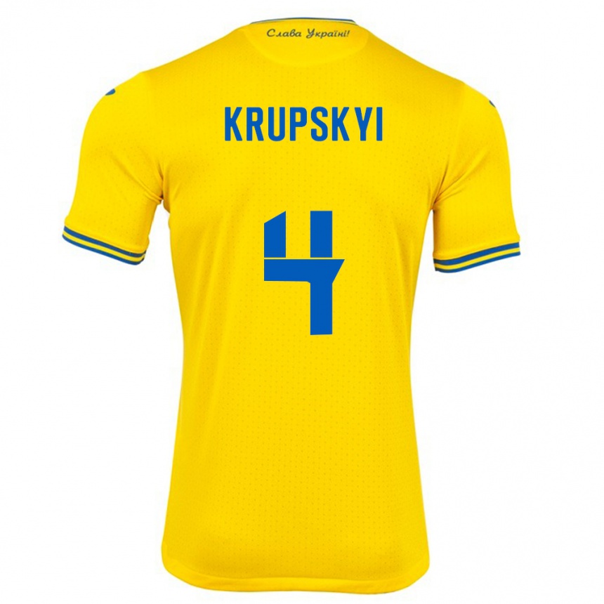 Barn Fotball Ukraina Ilya Krupskyi #4 Gul Hjemmetrøye Drakt Trøye 24-26 Skjorter