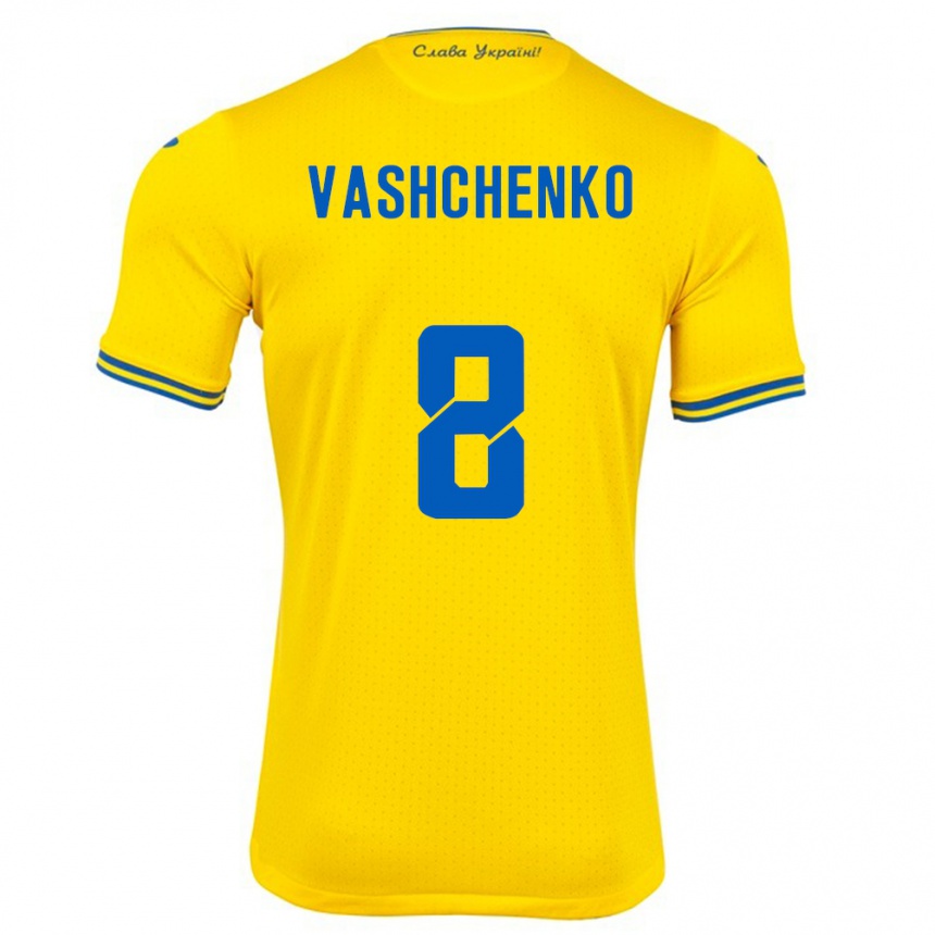 Barn Fotball Ukraina Daniil Vashchenko #8 Gul Hjemmetrøye Drakt Trøye 24-26 Skjorter