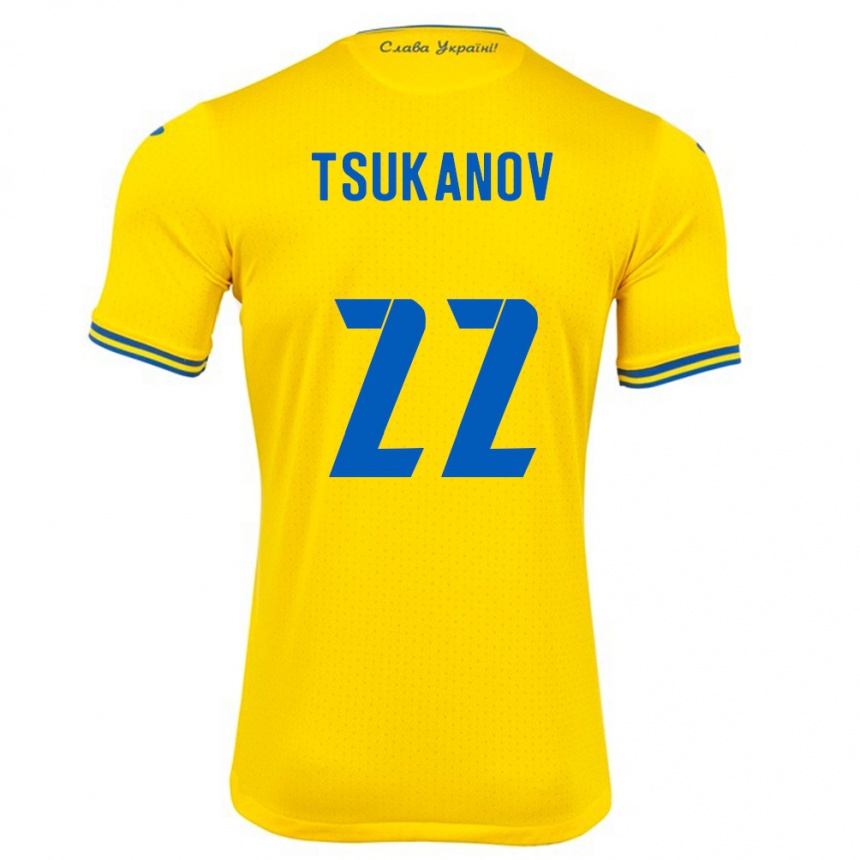 Barn Fotball Ukraina Viktor Tsukanov #22 Gul Hjemmetrøye Drakt Trøye 24-26 Skjorter