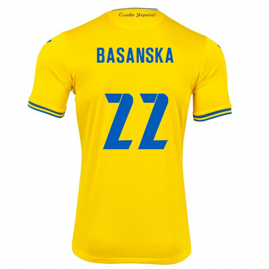 Barn Fotball Ukraina Olga Basanska #22 Gul Hjemmetrøye Drakt Trøye 24-26 Skjorter