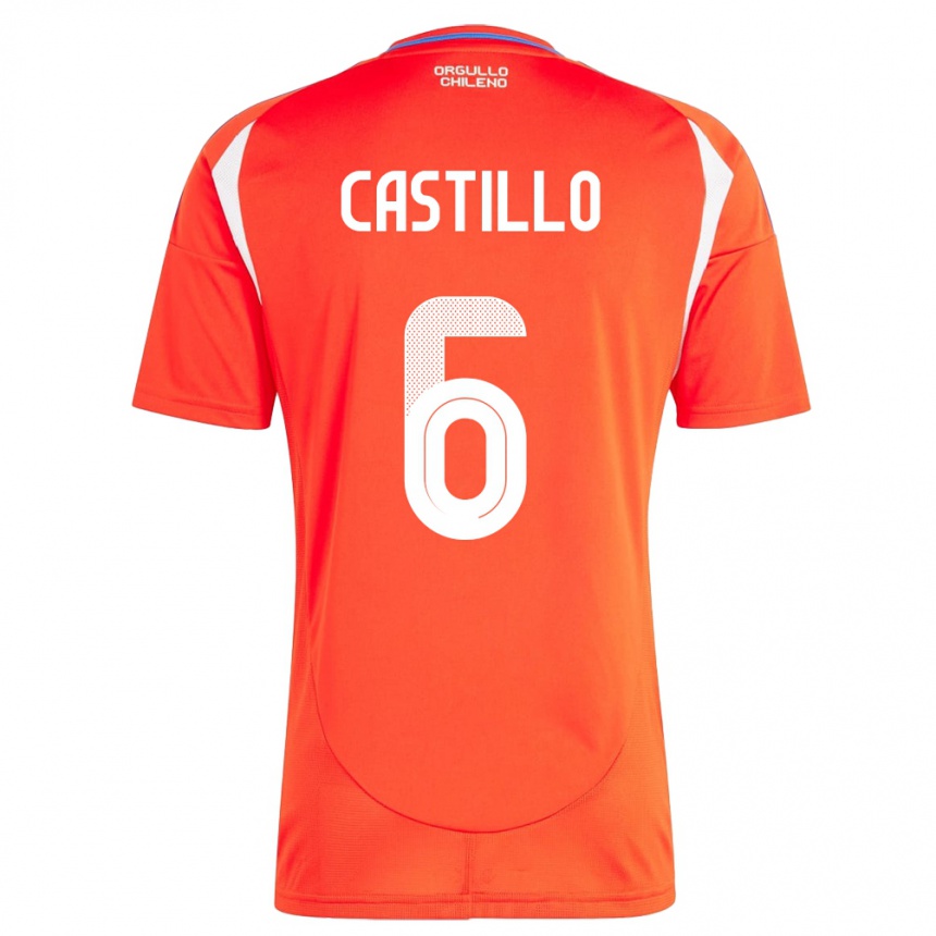 Barn Fotball Chile Cristóbal Castillo #6 Rød Hjemmetrøye Drakt Trøye 24-26 Skjorter