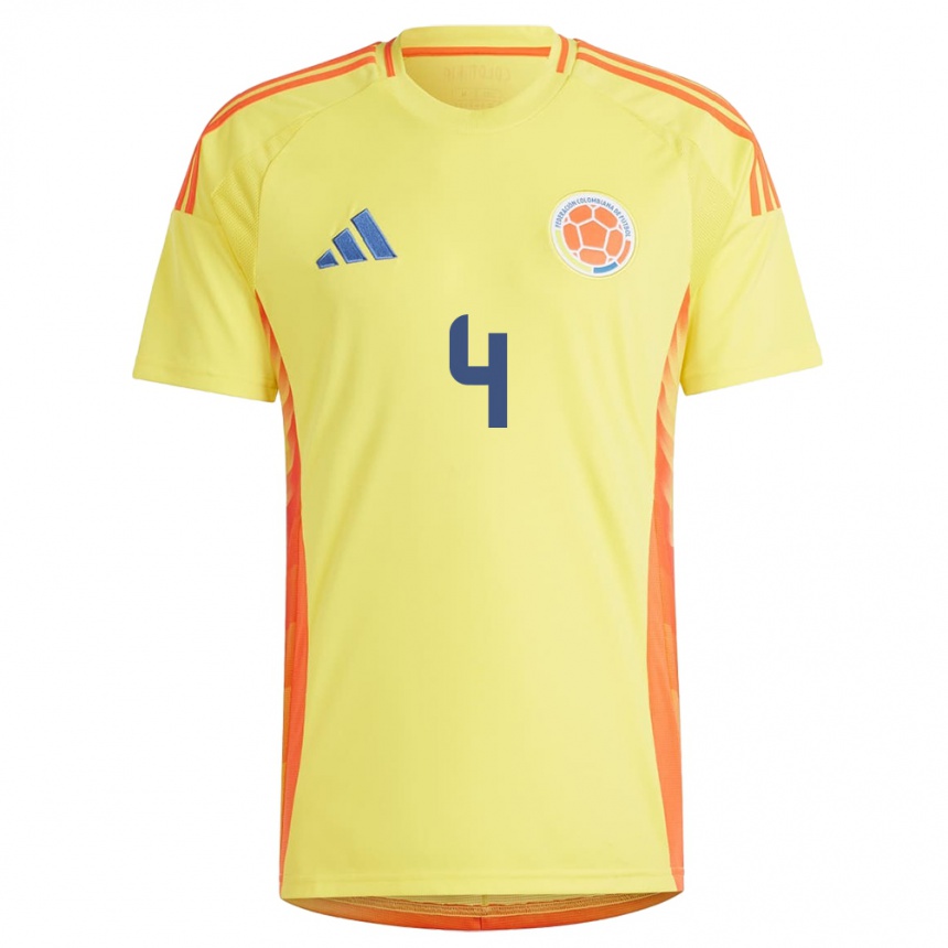 Barn Fotball Colombia Diana Ospina #4 Gul Hjemmetrøye Drakt Trøye 24-26 Skjorter