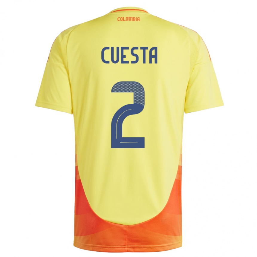 Barn Fotball Colombia Carlos Cuesta #2 Gul Hjemmetrøye Drakt Trøye 24-26 Skjorter