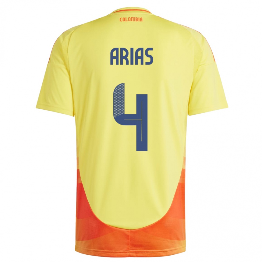 Barn Fotball Colombia Santiago Arias #4 Gul Hjemmetrøye Drakt Trøye 24-26 Skjorter