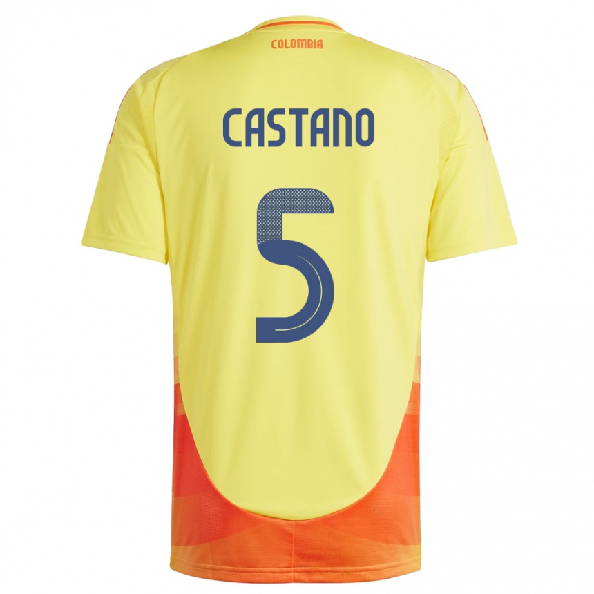 Barn Fotball Colombia Kevin Castaño #5 Gul Hjemmetrøye Drakt Trøye 24-26 Skjorter