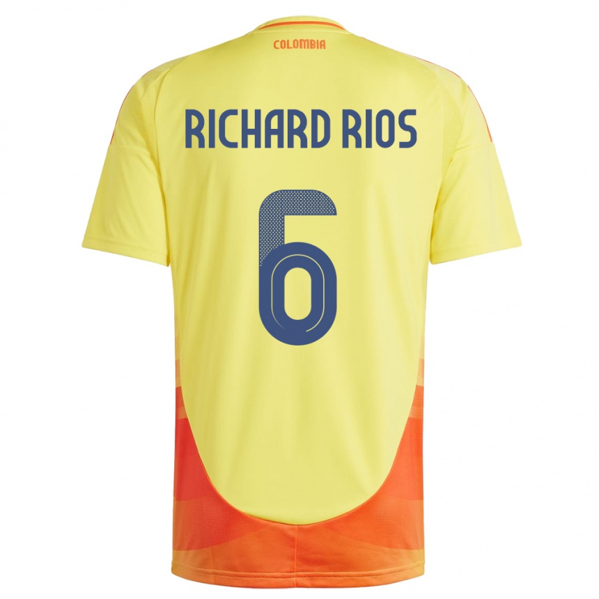 Barn Fotball Colombia Richard Ríos #6 Gul Hjemmetrøye Drakt Trøye 24-26 Skjorter