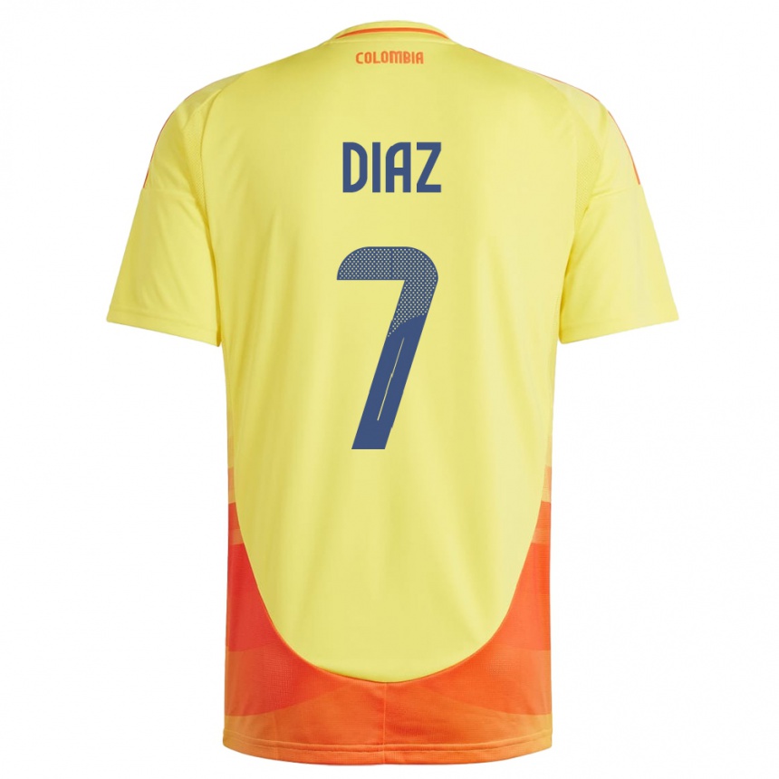 Barn Fotball Colombia Luis Díaz #7 Gul Hjemmetrøye Drakt Trøye 24-26 Skjorter