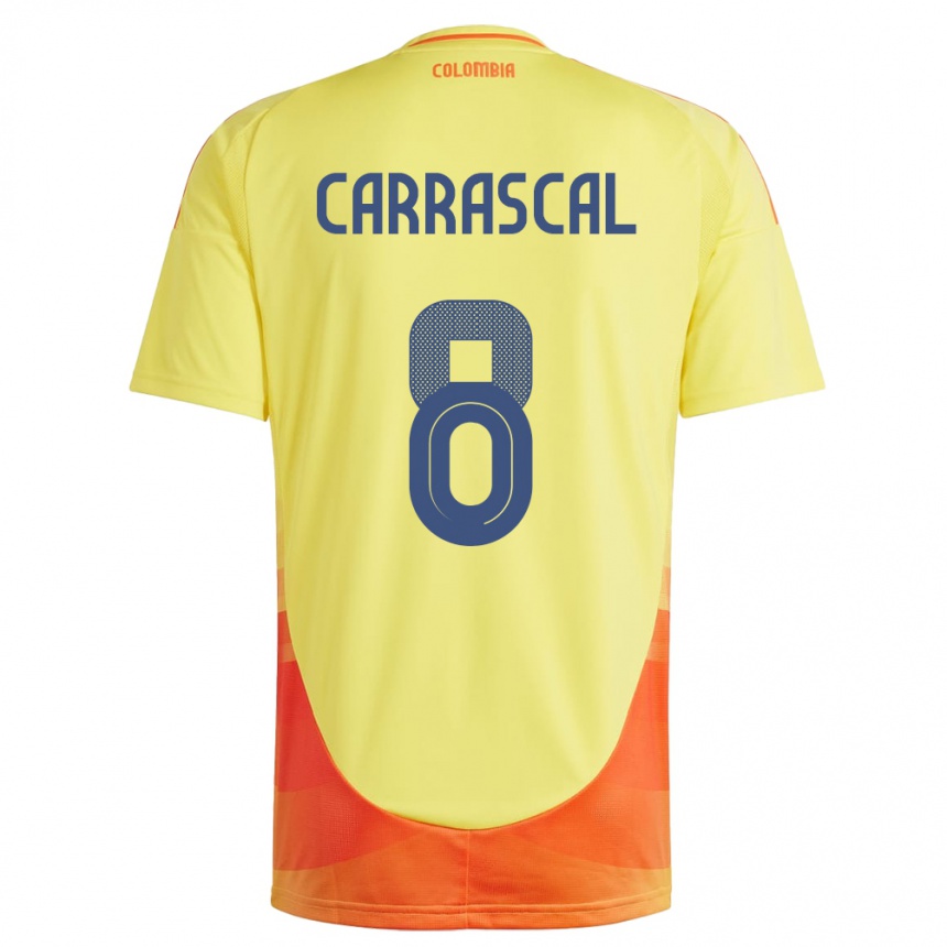 Barn Fotball Colombia Jorge Carrascal #8 Gul Hjemmetrøye Drakt Trøye 24-26 Skjorter