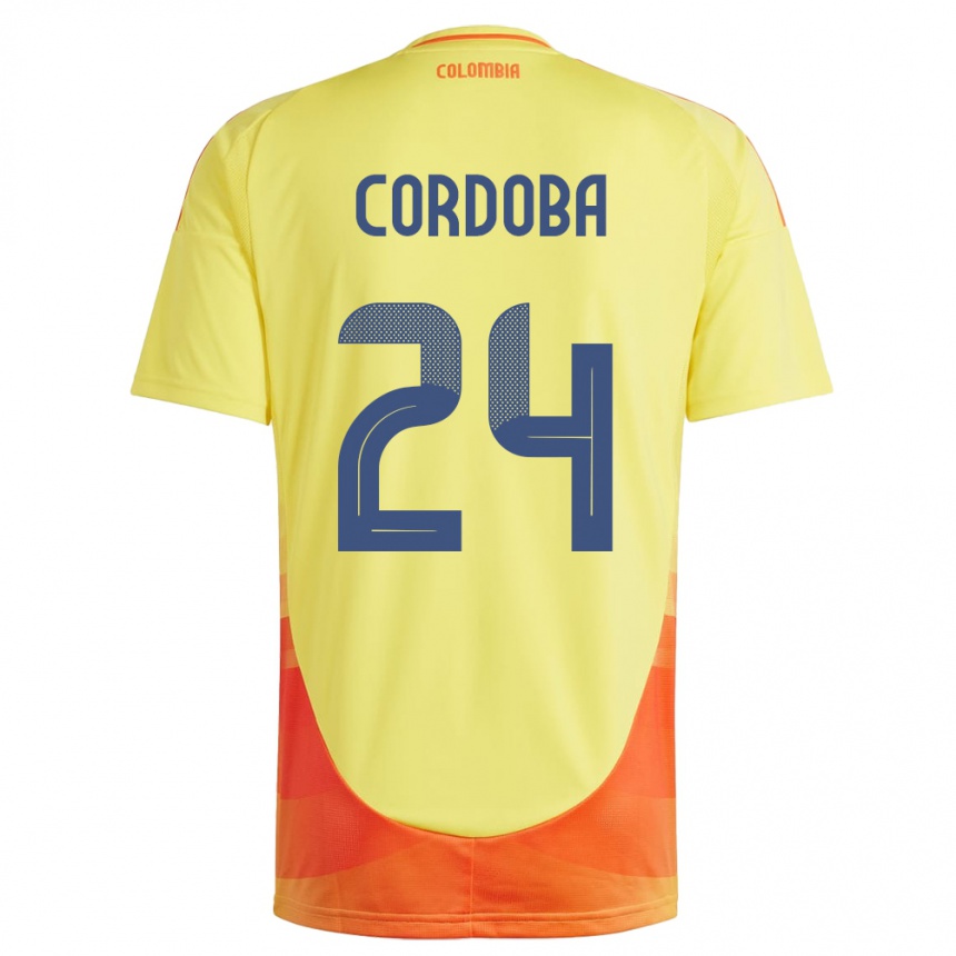 Barn Fotball Colombia Jhon Córdoba #24 Gul Hjemmetrøye Drakt Trøye 24-26 Skjorter