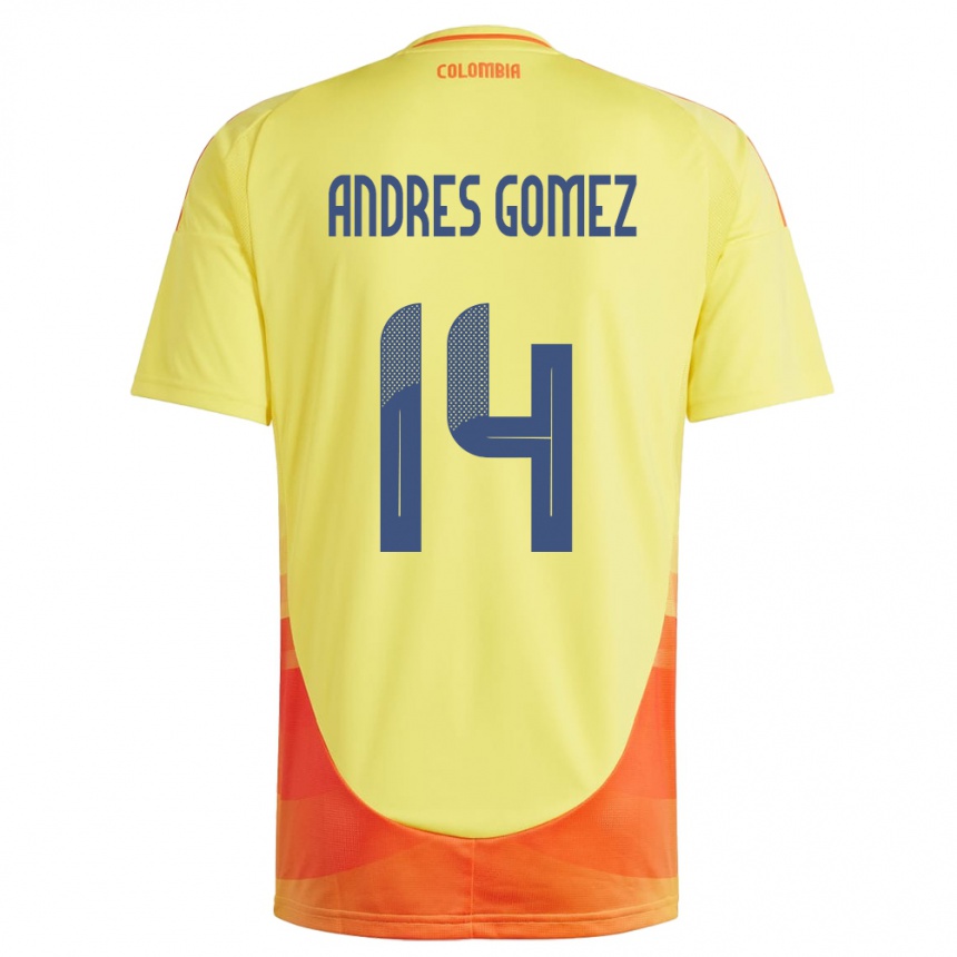 Barn Fotball Colombia Carlos Andrés Gómez #14 Gul Hjemmetrøye Drakt Trøye 24-26 Skjorter