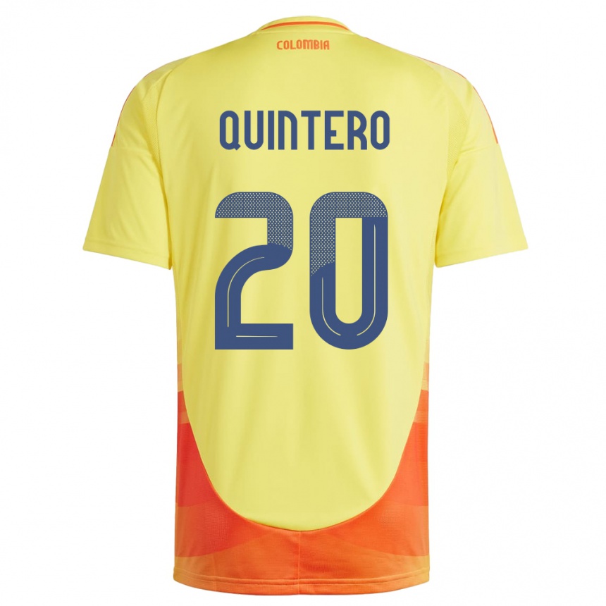 Barn Fotball Colombia Juan Fernando Quintero #20 Gul Hjemmetrøye Drakt Trøye 24-26 Skjorter