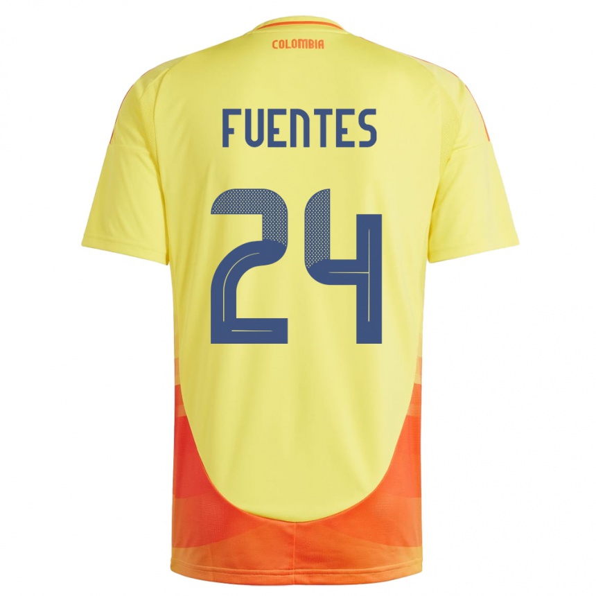 Barn Fotball Colombia Gabriel Fuentes #24 Gul Hjemmetrøye Drakt Trøye 24-26 Skjorter