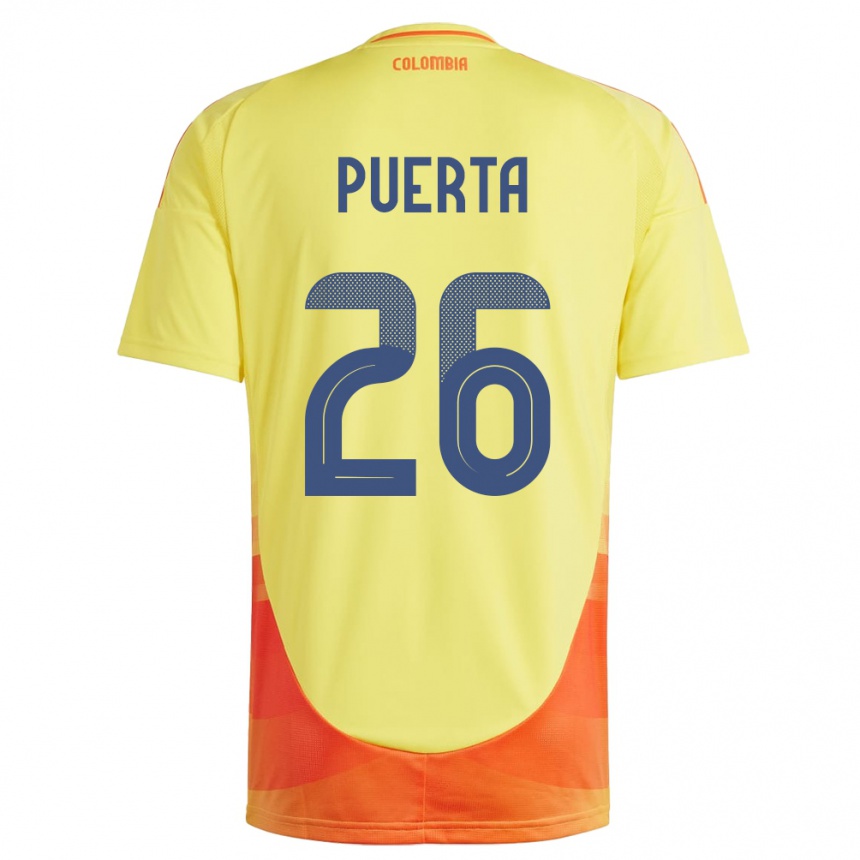 Barn Fotball Colombia Gustavo Puerta #26 Gul Hjemmetrøye Drakt Trøye 24-26 Skjorter