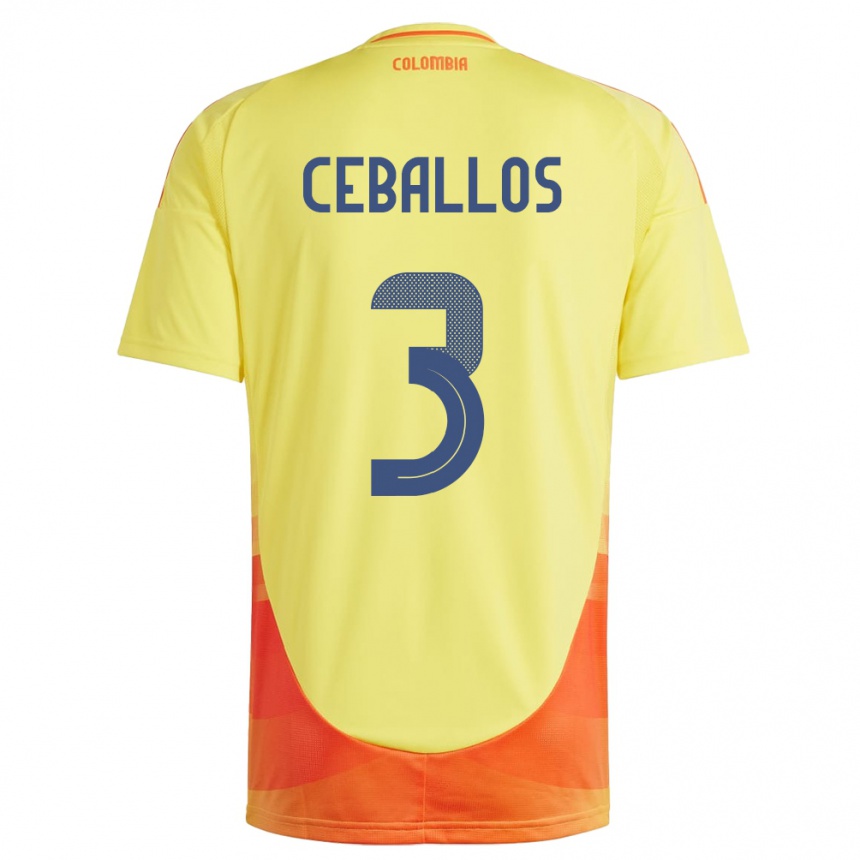 Barn Fotball Colombia Brayan Ceballos #3 Gul Hjemmetrøye Drakt Trøye 24-26 Skjorter