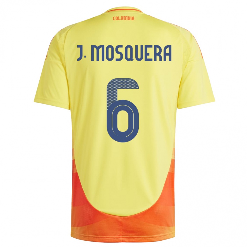 Barn Fotball Colombia Juan Mosquera #6 Gul Hjemmetrøye Drakt Trøye 24-26 Skjorter