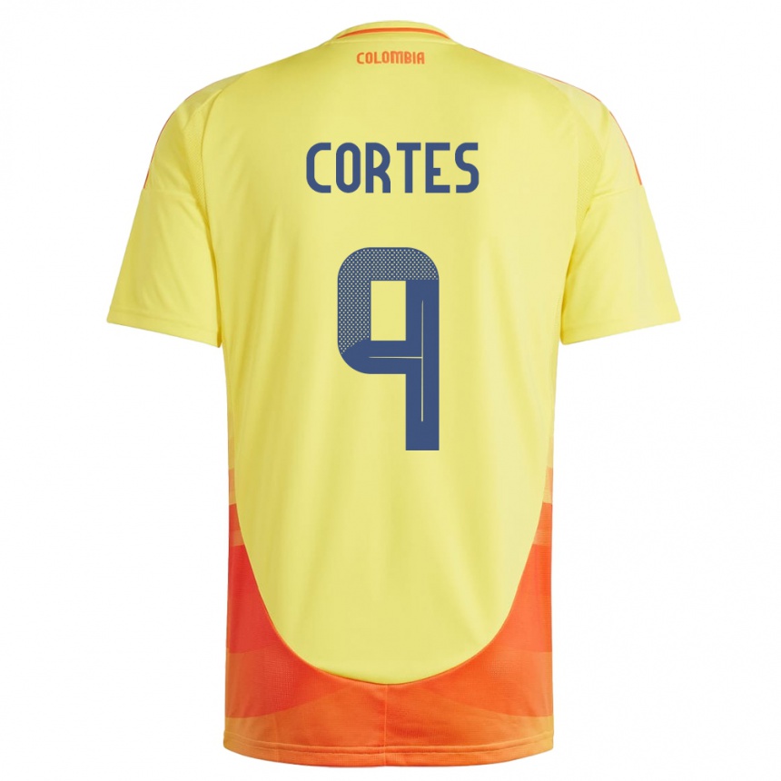 Barn Fotball Colombia Carlos Cortés #9 Gul Hjemmetrøye Drakt Trøye 24-26 Skjorter