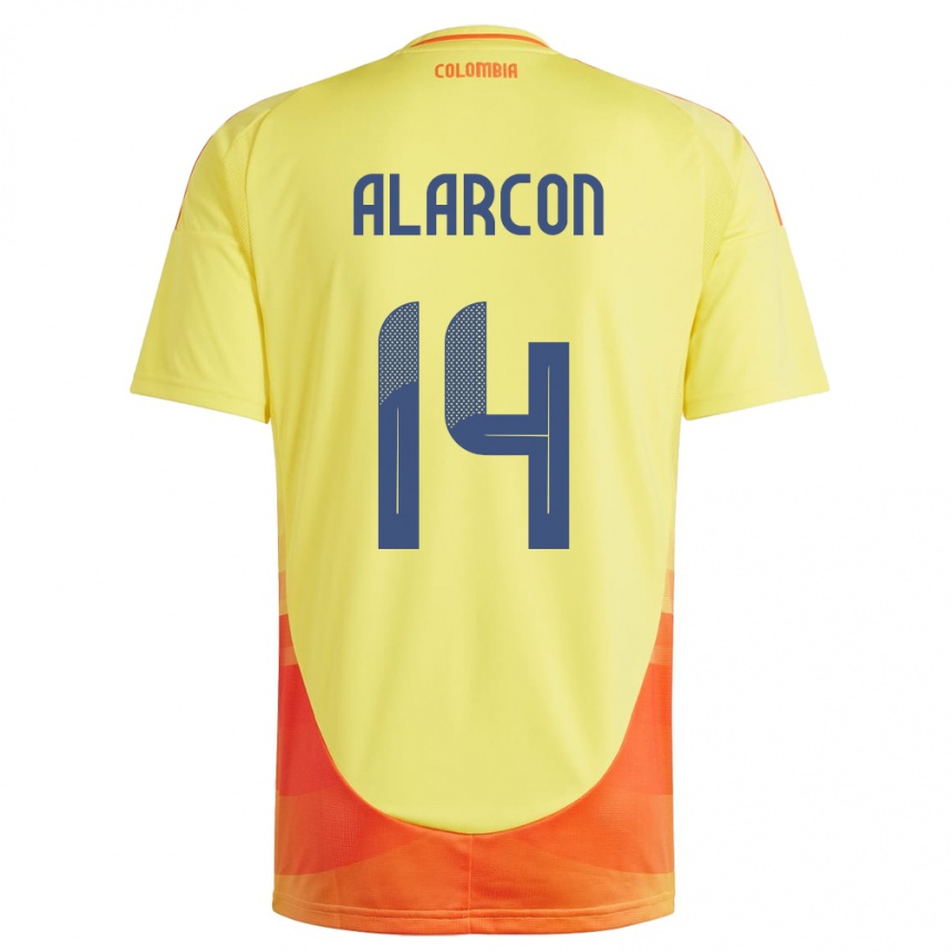 Barn Fotball Colombia Andrés Alarcón #14 Gul Hjemmetrøye Drakt Trøye 24-26 Skjorter