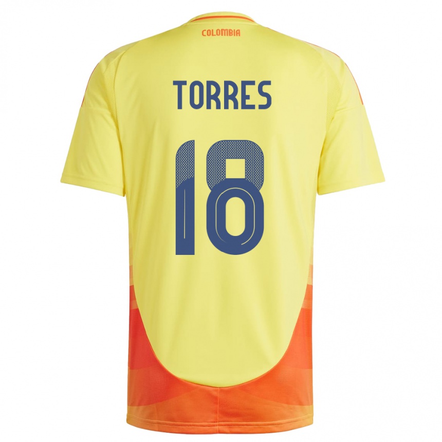 Barn Fotball Colombia Jhojan Torres #18 Gul Hjemmetrøye Drakt Trøye 24-26 Skjorter