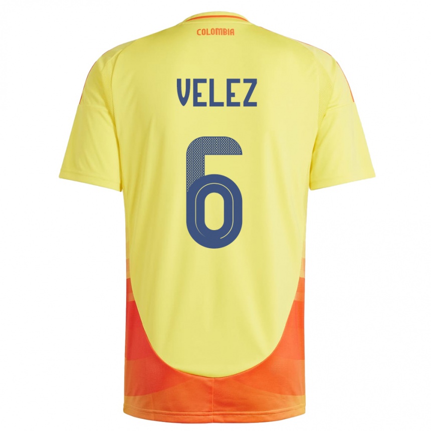 Barn Fotball Colombia Jhon Vélez #6 Gul Hjemmetrøye Drakt Trøye 24-26 Skjorter