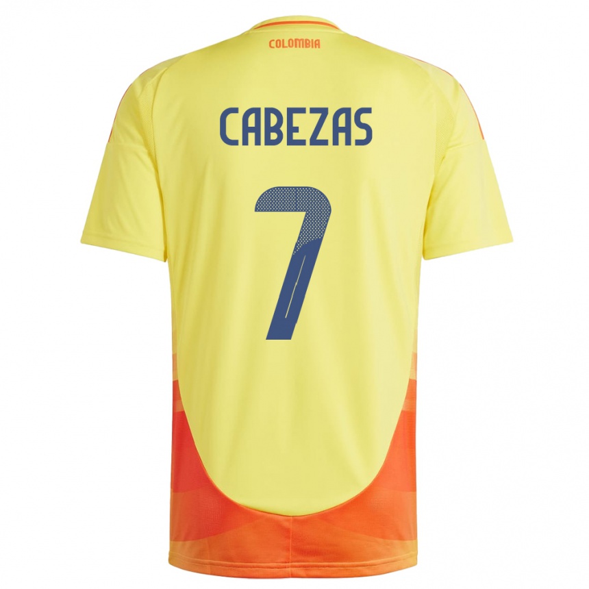 Barn Fotball Colombia Jorge Cabezas #7 Gul Hjemmetrøye Drakt Trøye 24-26 Skjorter