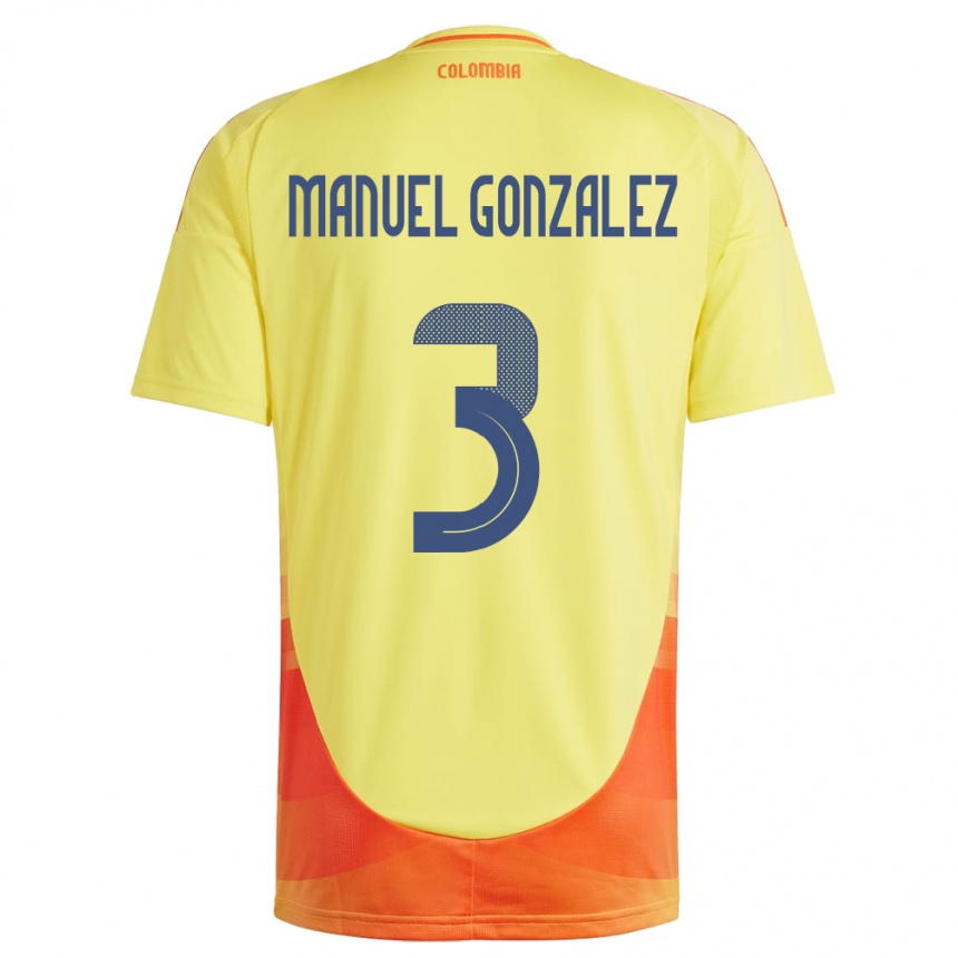 Barn Fotball Colombia Carlos Manuel González #3 Gul Hjemmetrøye Drakt Trøye 24-26 Skjorter