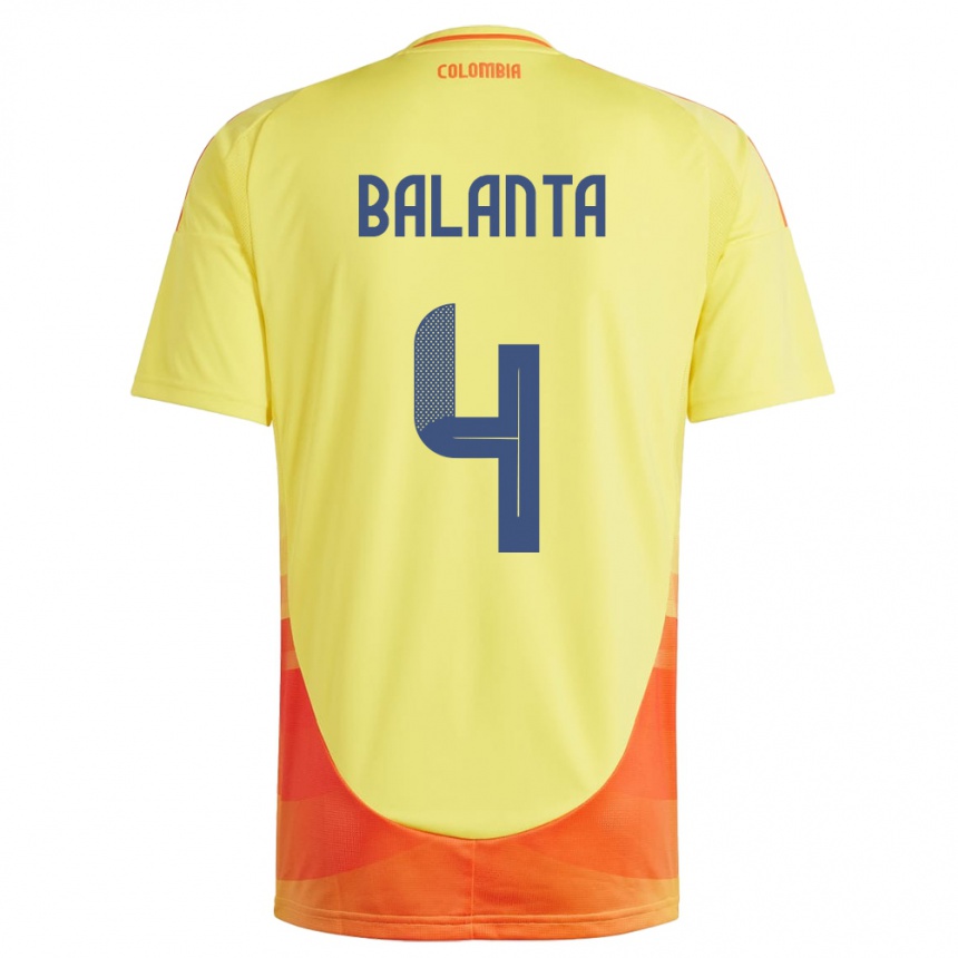 Barn Fotball Colombia Marlon Balanta #4 Gul Hjemmetrøye Drakt Trøye 24-26 Skjorter