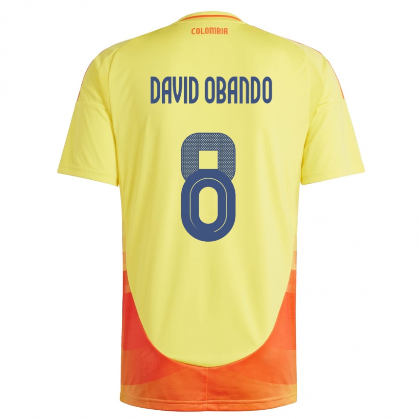 Barn Fotball Colombia Juan David Obando #8 Gul Hjemmetrøye Drakt Trøye 24-26 Skjorter