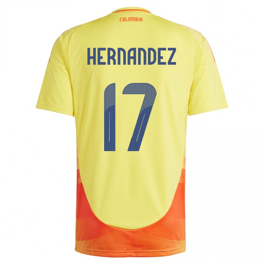 Barn Fotball Colombia Jhoan Hernández #17 Gul Hjemmetrøye Drakt Trøye 24-26 Skjorter