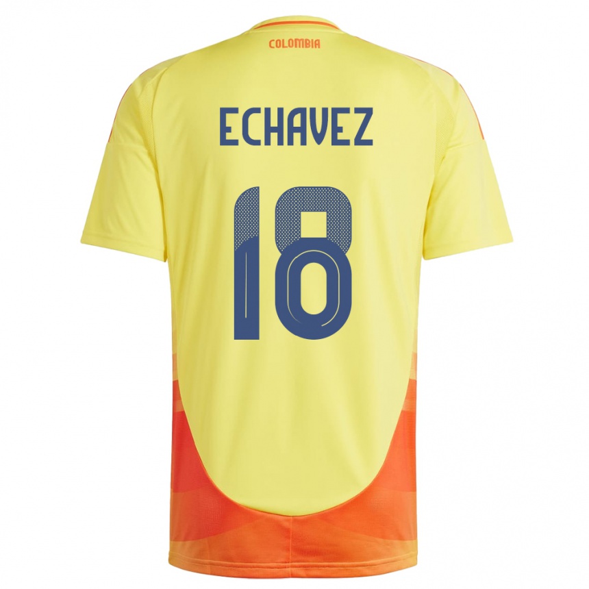 Barn Fotball Colombia Jhon Echavez #18 Gul Hjemmetrøye Drakt Trøye 24-26 Skjorter