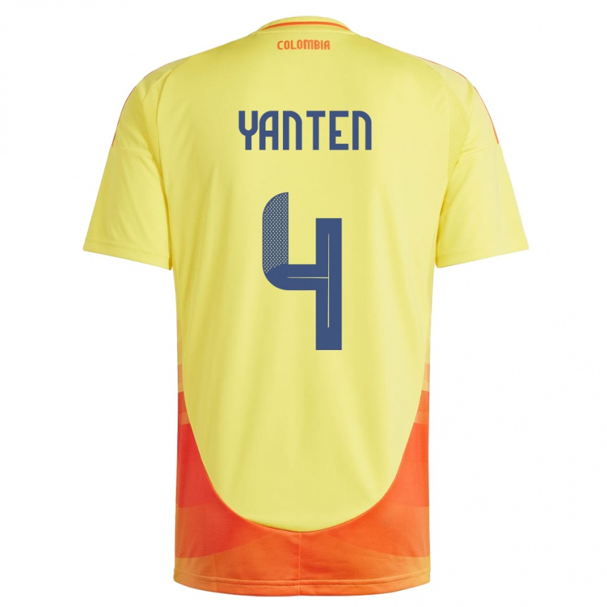 Barn Fotball Colombia Fabiana Yantén #4 Gul Hjemmetrøye Drakt Trøye 24-26 Skjorter