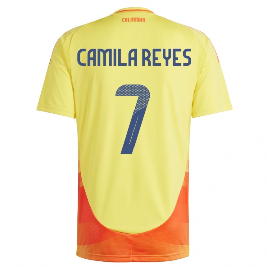 Barn Fotball Colombia María Camila Reyes #7 Gul Hjemmetrøye Drakt Trøye 24-26 Skjorter