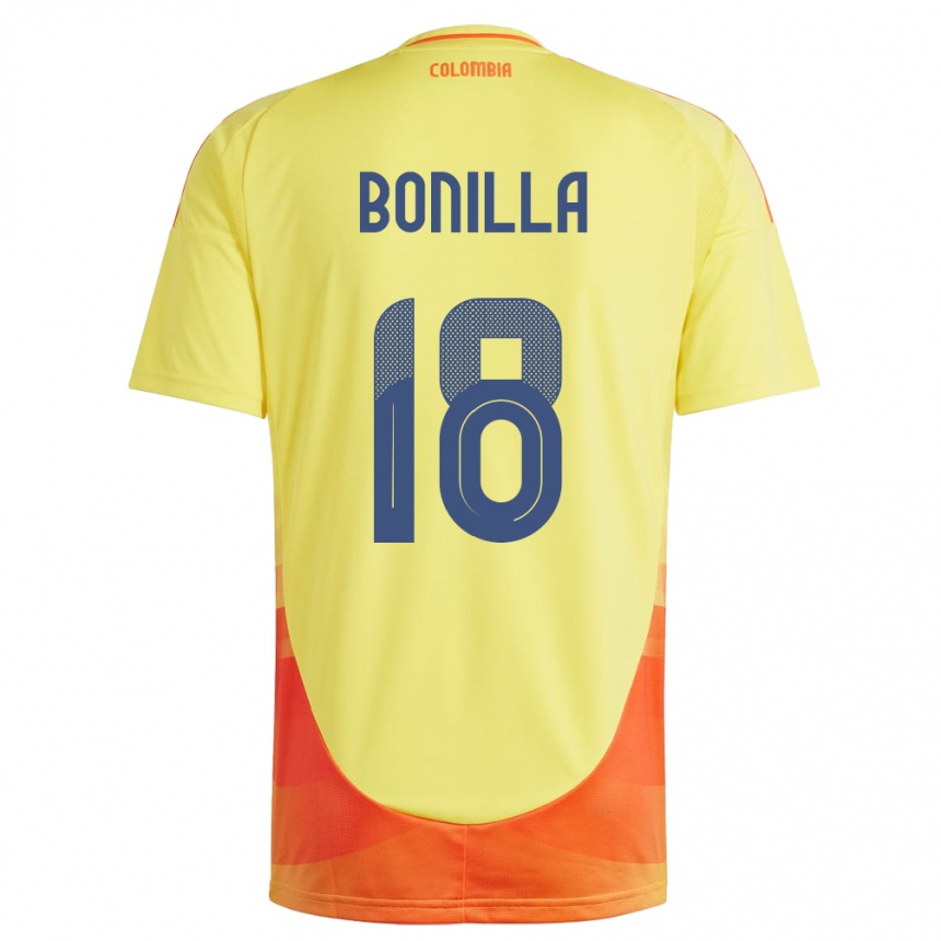 Barn Fotball Colombia Wendy Bonilla #18 Gul Hjemmetrøye Drakt Trøye 24-26 Skjorter