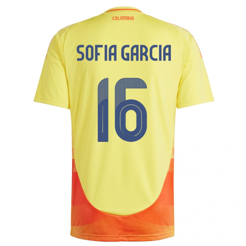 Barn Fotball Colombia Sofía García #16 Gul Hjemmetrøye Drakt Trøye 24-26 Skjorter